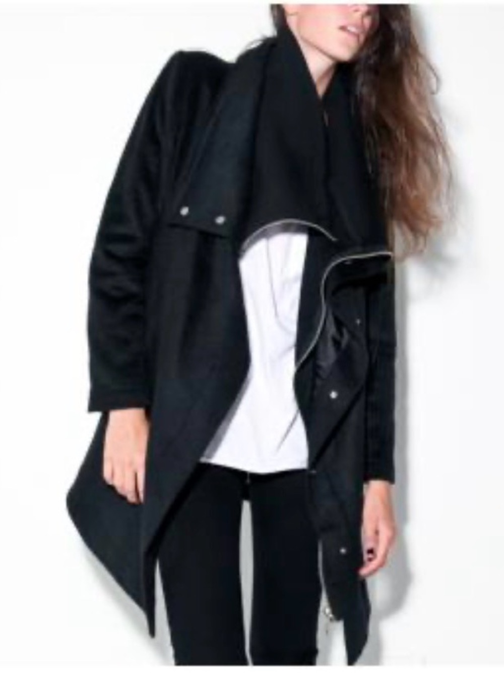 Black Square Collar Layered Coat by Oak NYC